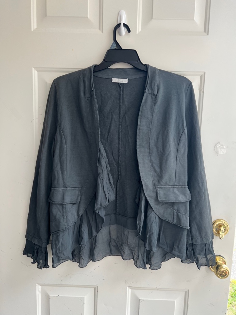 Baci Women's Dark Gray Ruffle-Trim Open Blazer